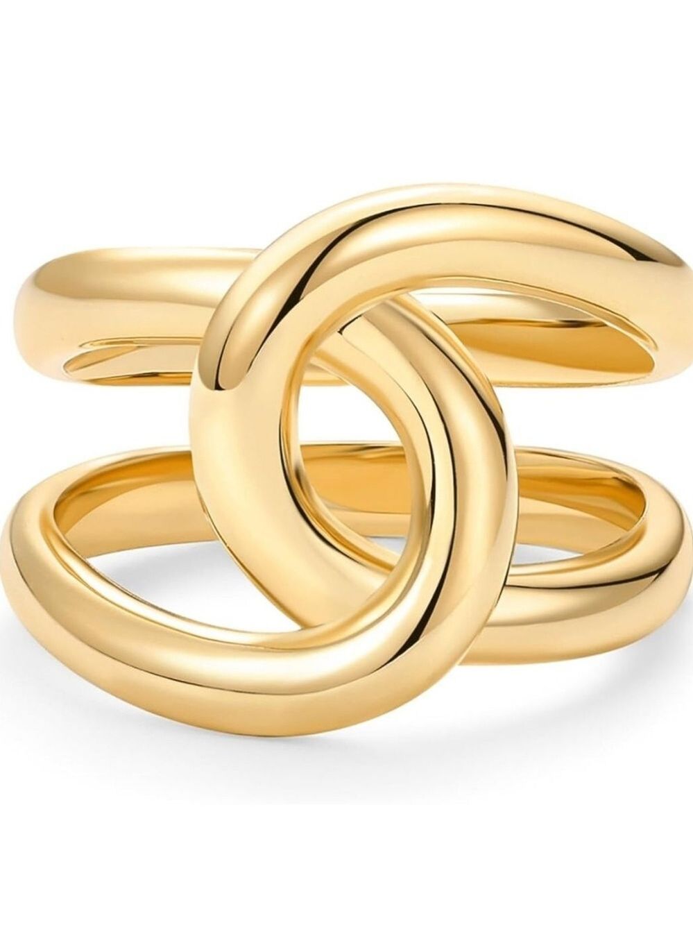 14K Gold Plated Chunky Interlock Statement Ring - Picture 3 of 4